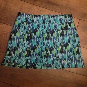 Tzu Tzu Ruffle Skort Size Large Blue Geometric Stretch Sporty Golf Activewear